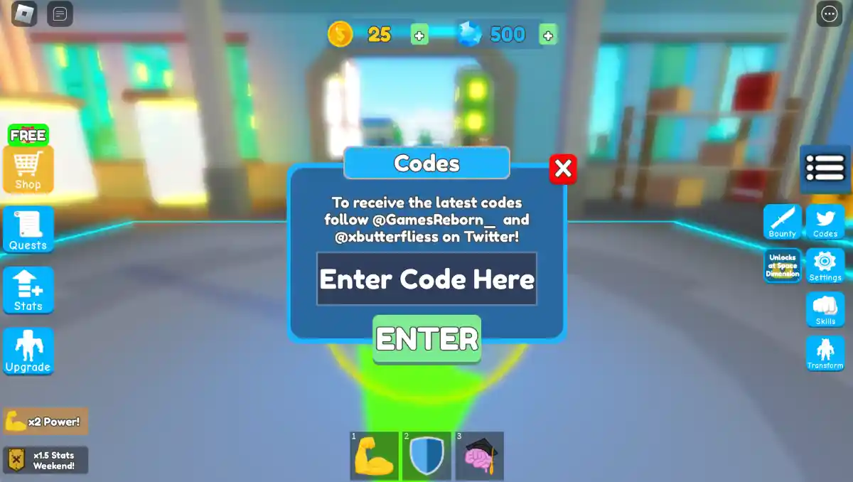 How to redeem codes in Super Power Fighting Simulator