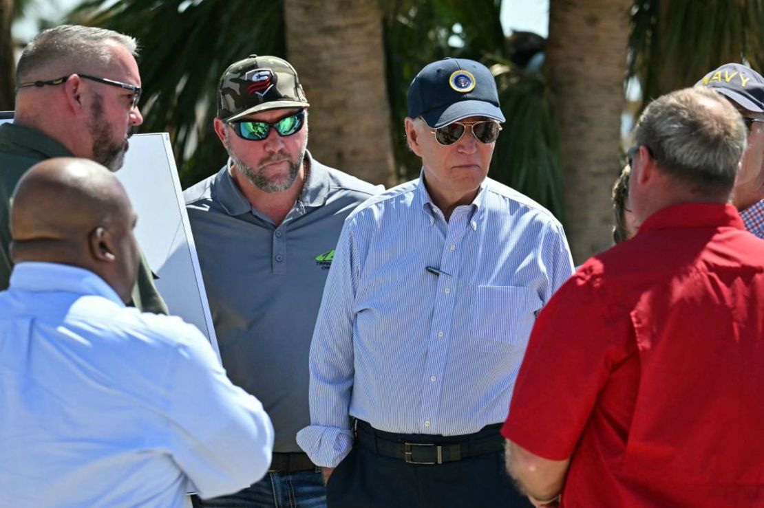 President Joe Biden visits an area affected by Hurricane Helene in Keaton Beach, Florida, on Thursday. Credit: Mandel Ngan/AFP/Getty Images