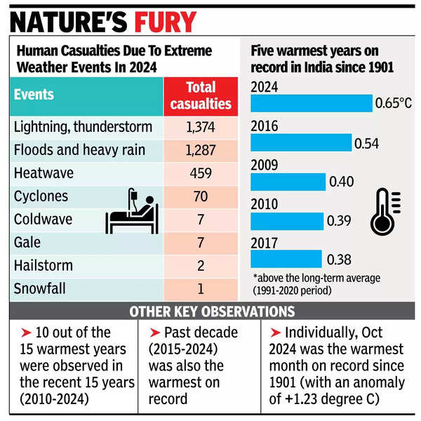 आईएमडी: चरम मौसम की घटनाओं के कारण 2024 में 3,200 से अधिक मौतें हुईं।